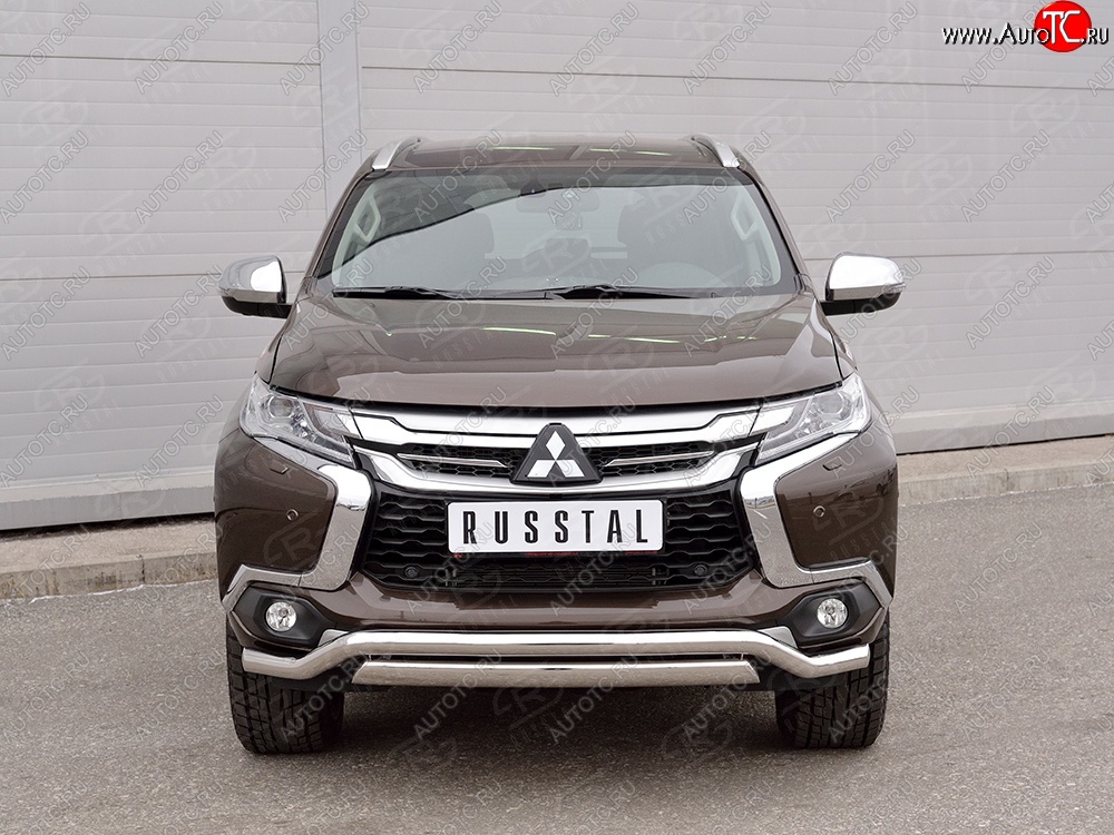 15 999 р. Защита переднего бампера (2 трубы Ø63 и 75х42 мм, нержавейка) Russtal Mitsubishi Pajero Sport QE дорестайлинг (2015-2021)  с доставкой в г. Кемерово