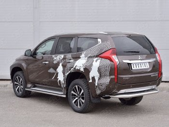 Защита заднего бампера (Ø63 мм, нержавейка) SLITKOFF Mitsubishi Pajero Sport  QE (2015-2021) дорестайлинг (лист - нержавейка, профиль - нержавейка)