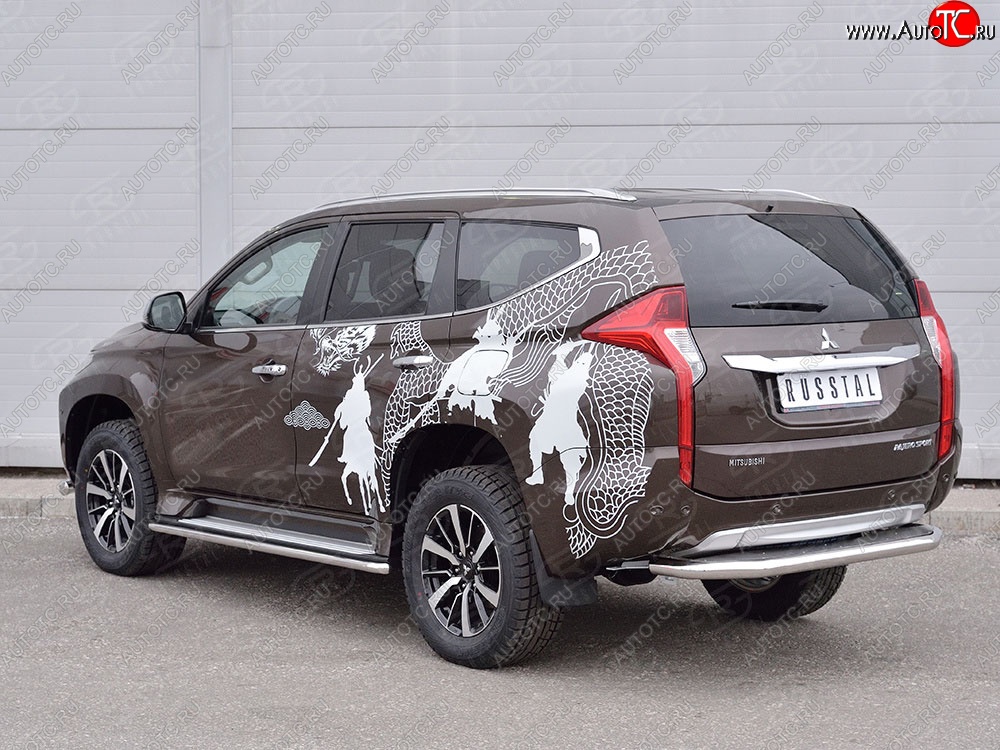24 999 р. Защита заднего бампера (Ø63 мм, нержавейка) SLITKOFF  Mitsubishi Pajero Sport  QE (2015-2021) дорестайлинг (лист - нержавейка, профиль - нержавейка)  с доставкой в г. Кемерово