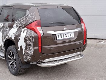 Широкая защита заднего бампера из трубы диаметром 63 мм SLITKOFF v2 Mitsubishi Pajero Sport  QE (2015-2021) дорестайлинг