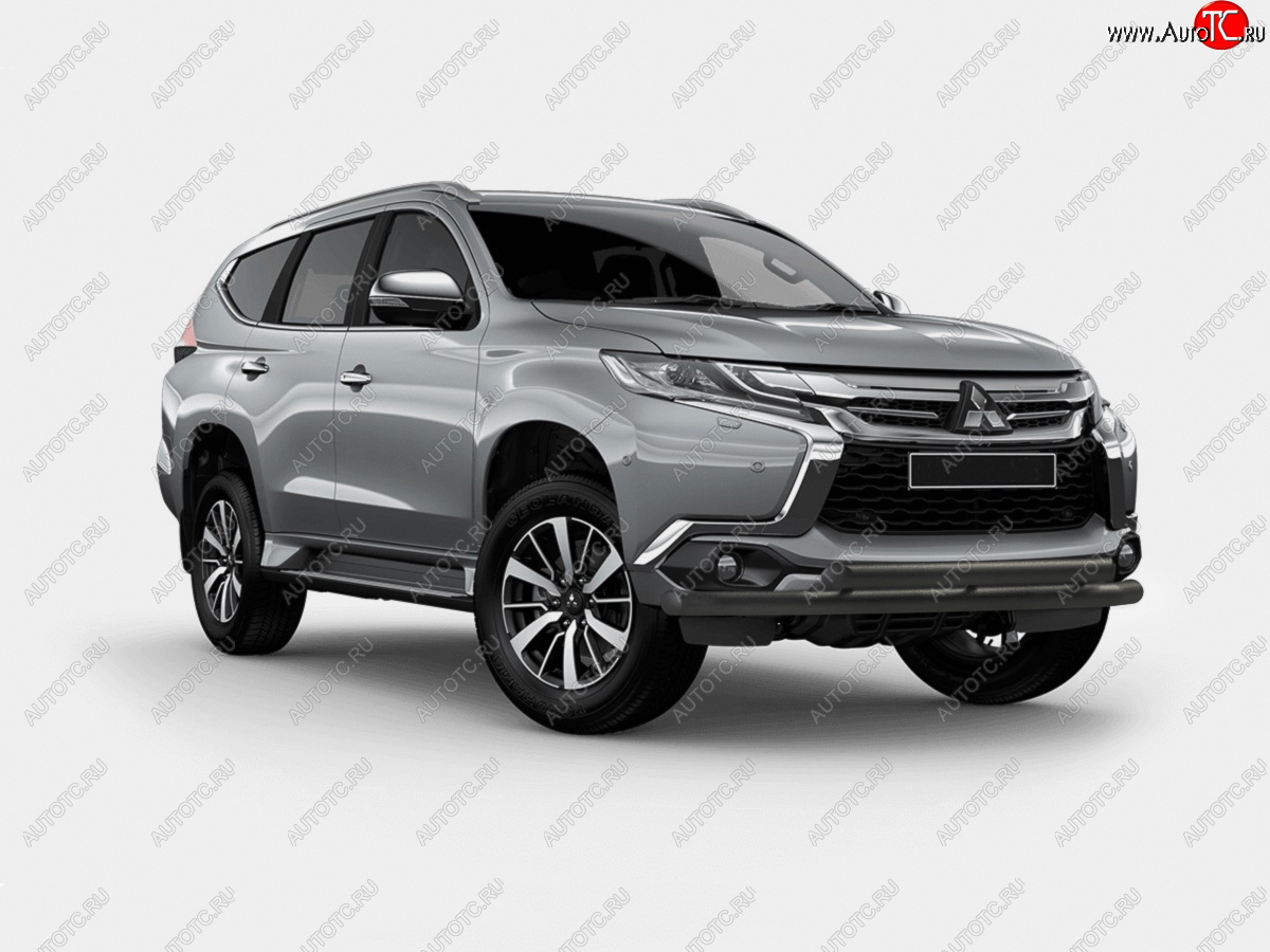 12 949 р. Защита переднего бампера (2 трубы Ø63 мм) SLITKOFF  Mitsubishi Pajero Sport  QE (2015-2021) дорестайлинг (нержавейка с полимерным покрытием, черный)  с доставкой в г. Кемерово