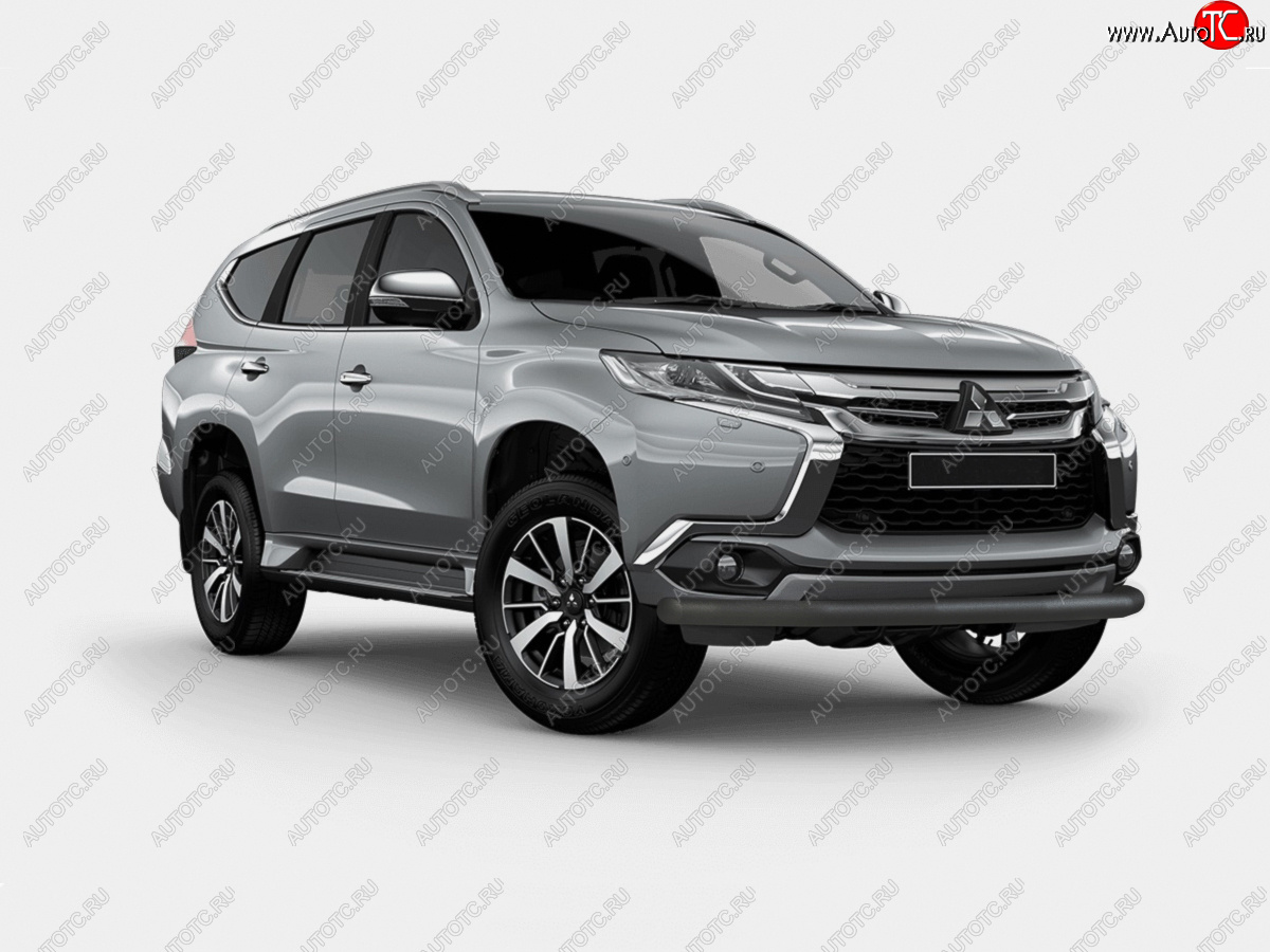 9 999 р. Защита переднего бампера (Ø63 мм) SLITKOFF  Mitsubishi Pajero Sport  QE (2015-2021) дорестайлинг (нержавейка с полимерным покрытием, черный)  с доставкой в г. Кемерово