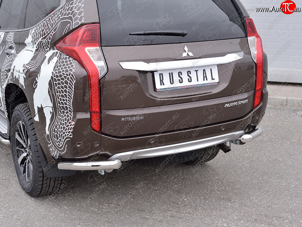 16 949 р. Защита заднего бампера (Ø63 мм уголки под фаркоп, нержавейка) SLITKOFF  Mitsubishi Pajero Sport  QE (2015-2021) дорестайлинг (полированная нержавейка)  с доставкой в г. Кемерово