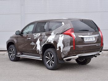 16 949 р. Защита заднего бампера (Ø63 мм уголки под фаркоп, нержавейка) SLITKOFF  Mitsubishi Pajero Sport  QE (2015-2021) дорестайлинг (полированная нержавейка)  с доставкой в г. Кемерово. Увеличить фотографию 2