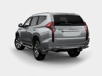 Защита заднего бампера SLITKOFF (Ø63 мм уголки, крепеж Bosal) Mitsubishi Pajero Sport  QE (2015-2021) дорестайлинг (нержавейка с полимерным покрытием, черный)