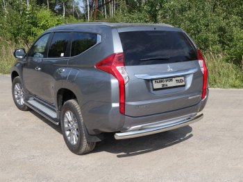 Защита заднего бампера (овальная) ТСС (нержавейка d75х42 мм) Mitsubishi Pajero Sport  QE (2015-2021) дорестайлинг
