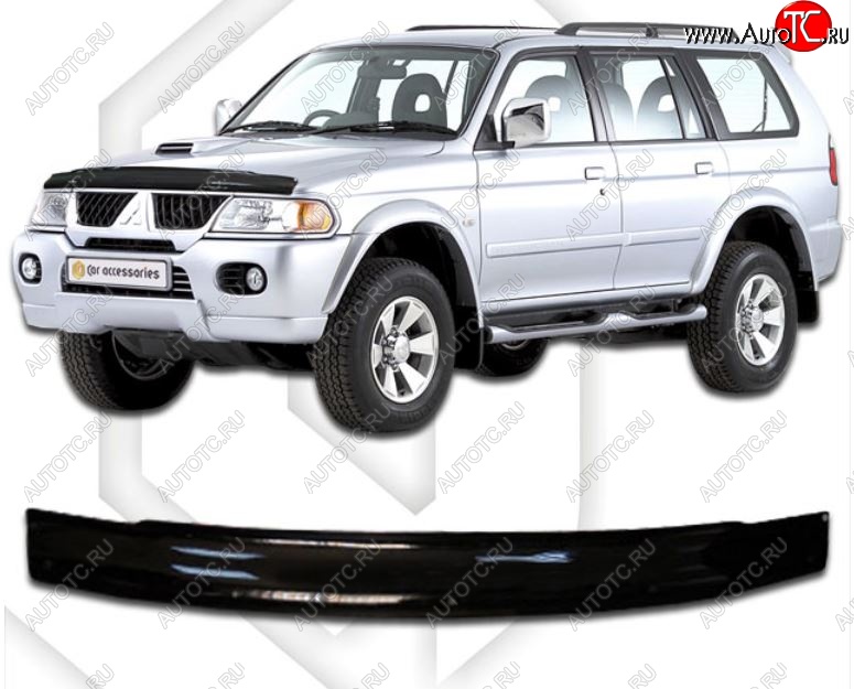 1 999 р. Дефлектор капота CA-Plastic  Mitsubishi Pajero Sport  PA (1996-2008) дорестайлинг, рестайлинг (Classic черный, Без надписи)  с доставкой в г. Кемерово
