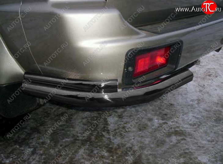 6 899 р. Защита заднего бампера Slitkoff (Ø 57+Ø42, уголки)  Mitsubishi Pajero Sport  PA (1996-2008) дорестайлинг, рестайлинг (Сталь с полимерным покрытием. Цвет: черный)  с доставкой в г. Кемерово