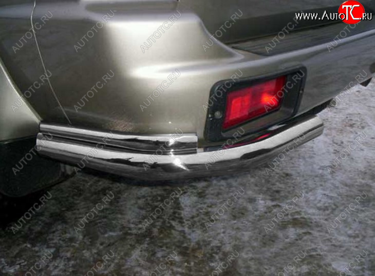 6 899 р. Защита заднего бампера Slitkoff (Ø 57+Ø42, уголки)  Mitsubishi Pajero Sport  PA (1996-2008) дорестайлинг, рестайлинг (Сталь с полимерным покрытием. Цвет: серебристый)  с доставкой в г. Кемерово