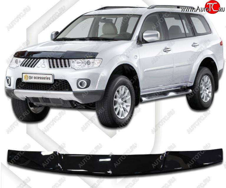 1 999 р. Дефлектор капота CA-Plastic  Mitsubishi Pajero Sport  PB (2008-2017) дорестайлинг, рестайлинг (серия Classic черный, Без надписи)  с доставкой в г. Кемерово