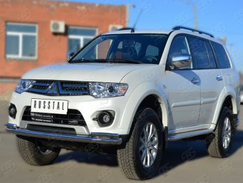 32 849 р. Пороги SLITKOFF d63 с листом  Mitsubishi Pajero Sport  PB (2008-2013) дорестайлинг (лист алюминий, труба нержавейка)  с доставкой в г. Кемерово. Увеличить фотографию 4