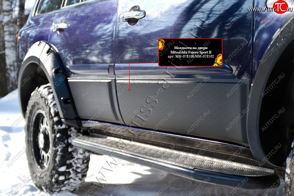 3 499 р. Молдинг двери RA (передний левый) Mitsubishi Pajero Sport PB дорестайлинг (2008-2013) (Поверхность глянец (под окраску), Неокрашенные)  с доставкой в г. Кемерово