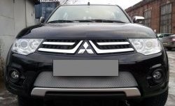 1 949 р. Сетка на бампер (рестайлинг) Russtal (хром) Mitsubishi Pajero Sport PB рестайлинг (2013-2017)  с доставкой в г. Кемерово. Увеличить фотографию 3