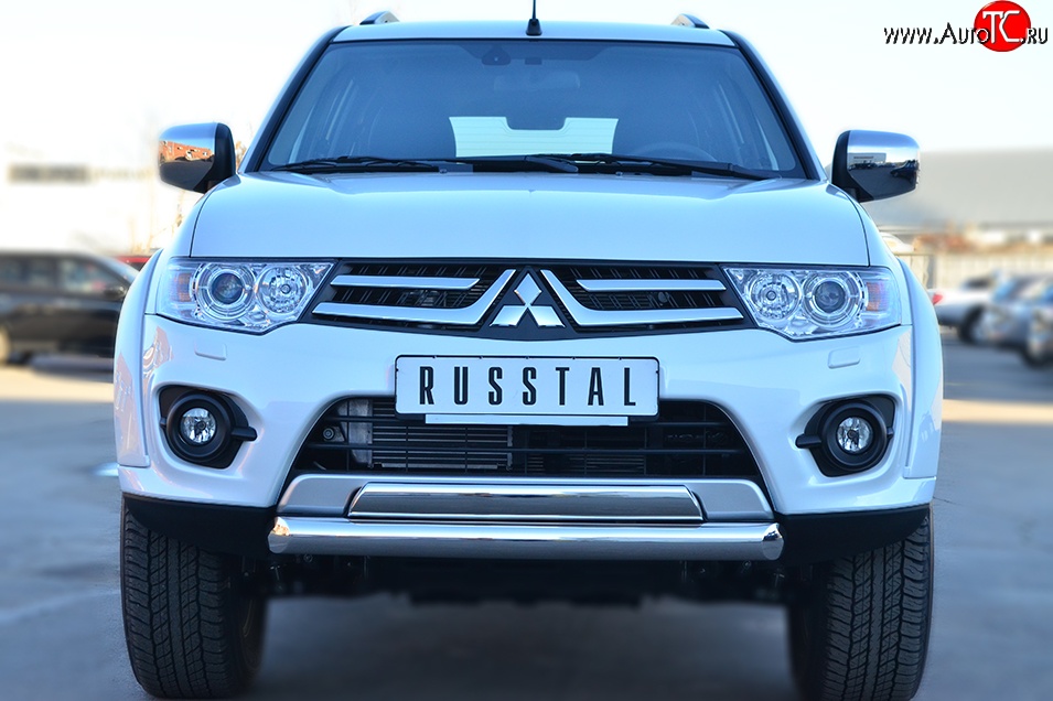 15 849 р. Защита переднего бампера (2 трубыØ76 и 75х42 мм, нержавейка) Russtal Mitsubishi Pajero Sport PB рестайлинг (2013-2017)  с доставкой в г. Кемерово