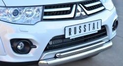 20 849 р. Защита переднего бампера (2 трубыØ76 и 42 мм, нержавейка) SLITKOFF  Mitsubishi Pajero Sport  PB (2013-2017) рестайлинг  с доставкой в г. Кемерово. Увеличить фотографию 2