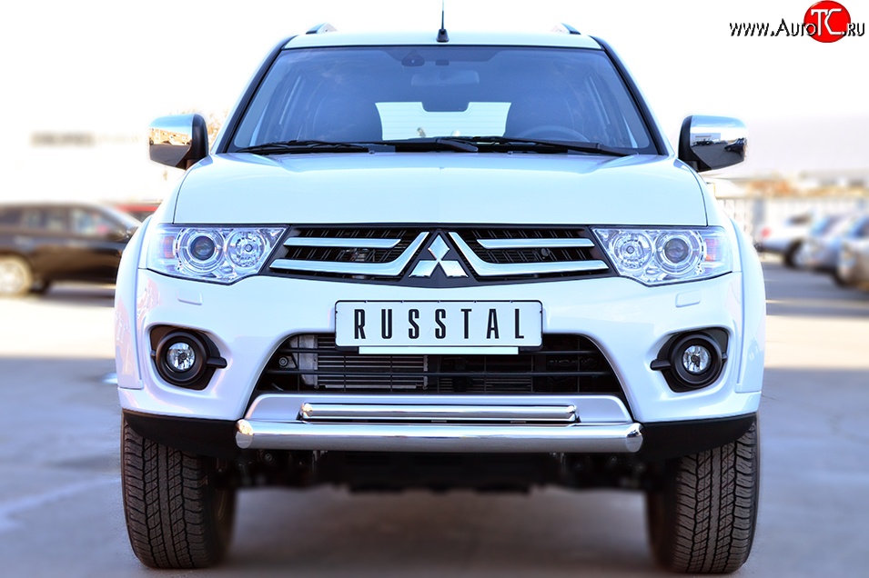 20 849 р. Защита переднего бампера (2 трубыØ76 и 42 мм, нержавейка) SLITKOFF  Mitsubishi Pajero Sport  PB (2013-2017) рестайлинг  с доставкой в г. Кемерово