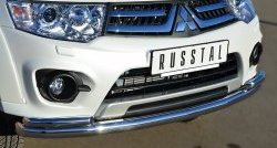21 399 р. Защита переднего бампера (2 трубыØ63 и 42 мм, нержавейка) SLITKOFF Mitsubishi Pajero Sport PB рестайлинг (2013-2017)  с доставкой в г. Кемерово. Увеличить фотографию 2