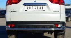 Защита заднего бампера (2 трубы Ø76 и 42 мм с уголками, нержавейка) SLITKOFF Mitsubishi Pajero Sport  PB (2013-2017) рестайлинг