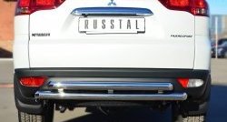 Защита заднего бампера (2 трубы Ø63 мм, нержавейка) SLITKOFF Mitsubishi Pajero Sport  PB (2013-2017) рестайлинг