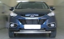 Защита переднего бампера (2 трубыØ76 и 42 мм, нержавейка) SLITKOFF Hyundai IX35  LM (2009-2018) дорестайлинг, рестайлинг