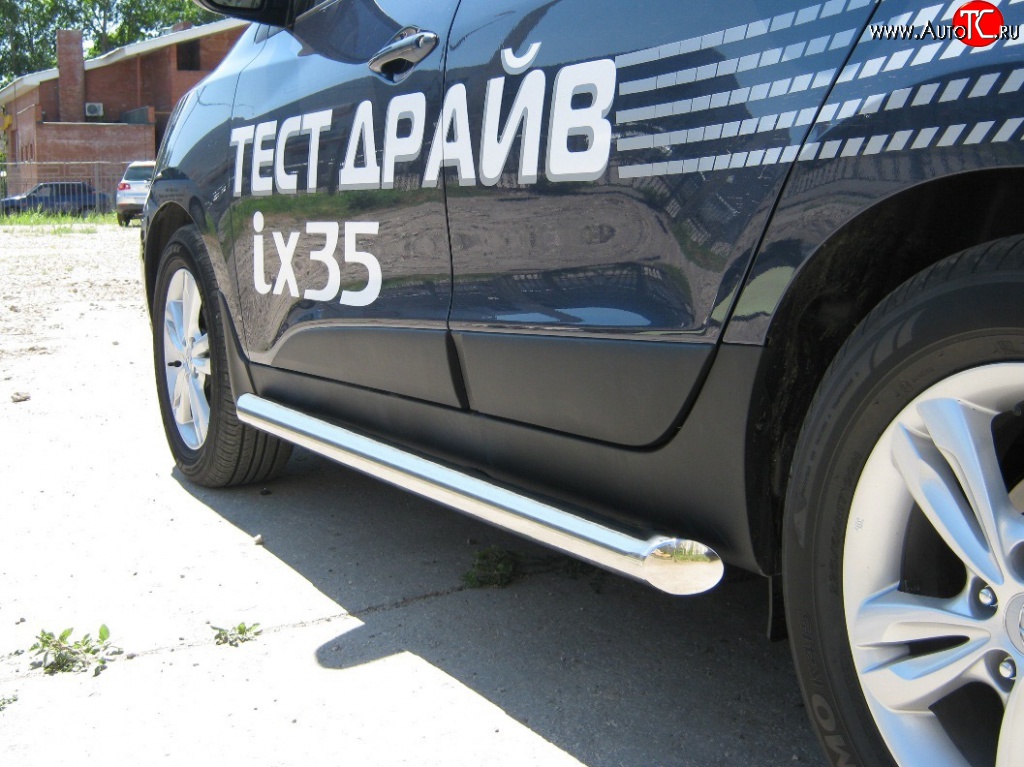 77 999 р. Защита порогов Russtal d76 Hyundai IX35 LM дорестайлинг (2009-2013) (Защита порогов с со скосами на торцах (вариант 1))  с доставкой в г. Кемерово
