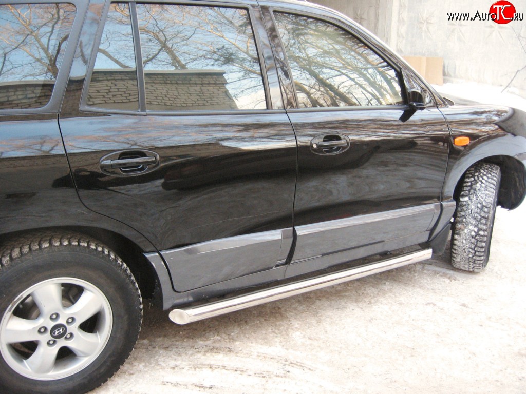 14 449 р. Защита порогов Russtal из трубы d63 мм Hyundai Santa Fe SM (2000-2012) (Защита порогов с со скосами на торцах (вариант 1))  с доставкой в г. Кемерово
