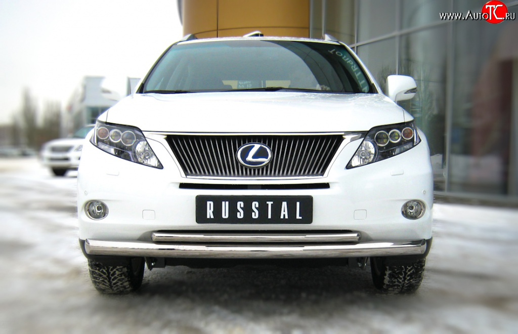 14 299 р. Защита переднего бампера (2 трубыØ76 и 42 мм, нержавейка) SLITKOFF Lexus RX450H AL10 дорестайлинг (2009-2012)  с доставкой в г. Кемерово