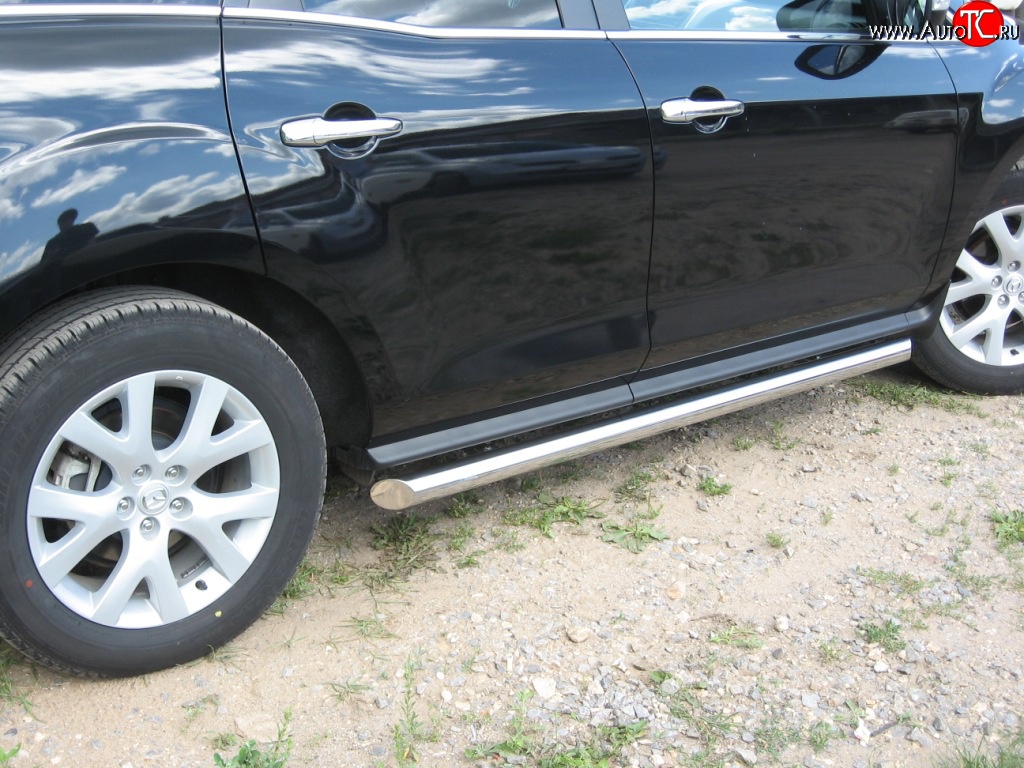 70 999 р. Защита порогов Russtal из круглой трубы диаметром 63 мм Mazda CX-7 ER дорестайлинг (2006-2010) (Защита порогов с со скосами на торцах (вариант 1))  с доставкой в г. Кемерово