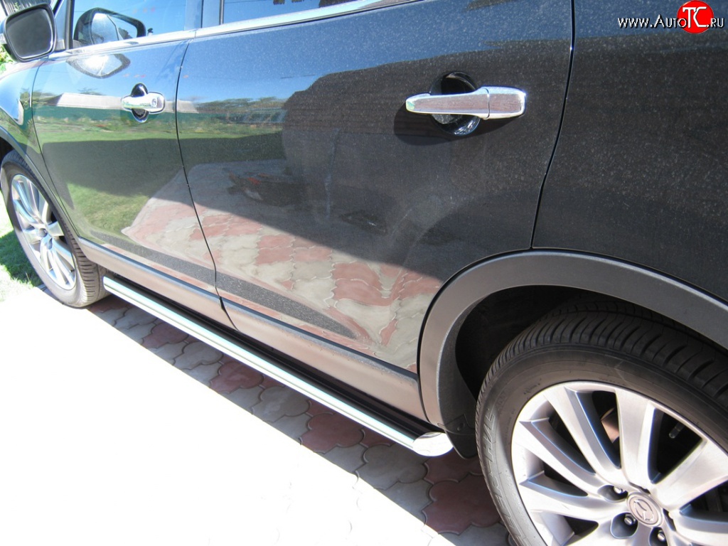 14 699 р. Защита порогов Russtal из круглой трубы диаметром 63 мм Mazda CX-9 TB дорестайлинг (2007-2009) (Защита порогов с со скосами на торцах (вариант 1))  с доставкой в г. Кемерово