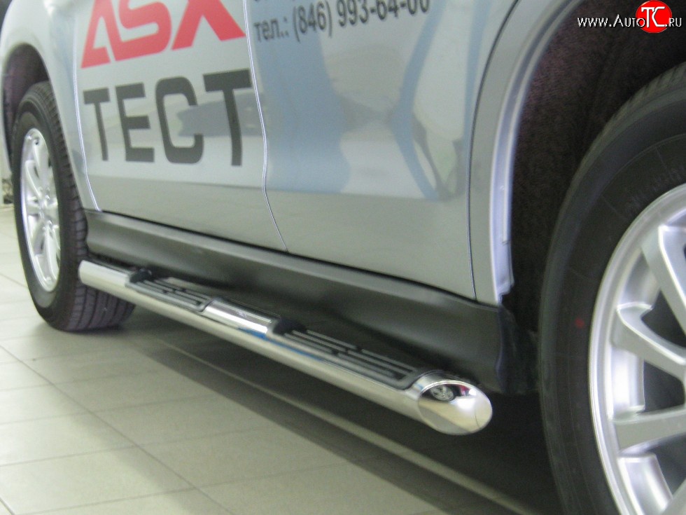 83 999 р. Защита порогов Russtal из трубы d76 мм с пластиковыми вставками для ног Mitsubishi ASX дорестайлинг (2010-2012) (Защита порогов с со скосами на торцах (вариант 1))  с доставкой в г. Кемерово
