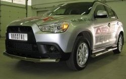 83 999 р. Защита порогов Russtal из трубы d76 мм с пластиковыми вставками для ног Mitsubishi ASX дорестайлинг (2010-2012) (Защита порогов с со скосами на торцах (вариант 1))  с доставкой в г. Кемерово. Увеличить фотографию 2