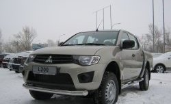 22 749 р. Защита порогов Russtal из трубы d76 мм с пластиковыми вставками для ног  Mitsubishi L200 ( 4,  5 KK,KL) (2006-2022)  дорестайлинг, рестайлинг (Защита порогов с со скосами на торцах (вариант 1))  с доставкой в г. Кемерово. Увеличить фотографию 3