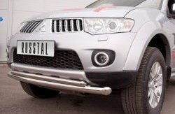 21 799 р. Защита переднего бампера (2 трубыØ76 и 63 мм, нержавейка) SLITKOFF  Mitsubishi Pajero Sport  PB (2008-2013) дорестайлинг  с доставкой в г. Кемерово. Увеличить фотографию 1