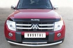 Защита переднего бампера (2 трубыØ76 и 42 мм, нержавейка) SLITKOFF Mitsubishi Pajero 4 V80 дорестайлинг (2006-2011)