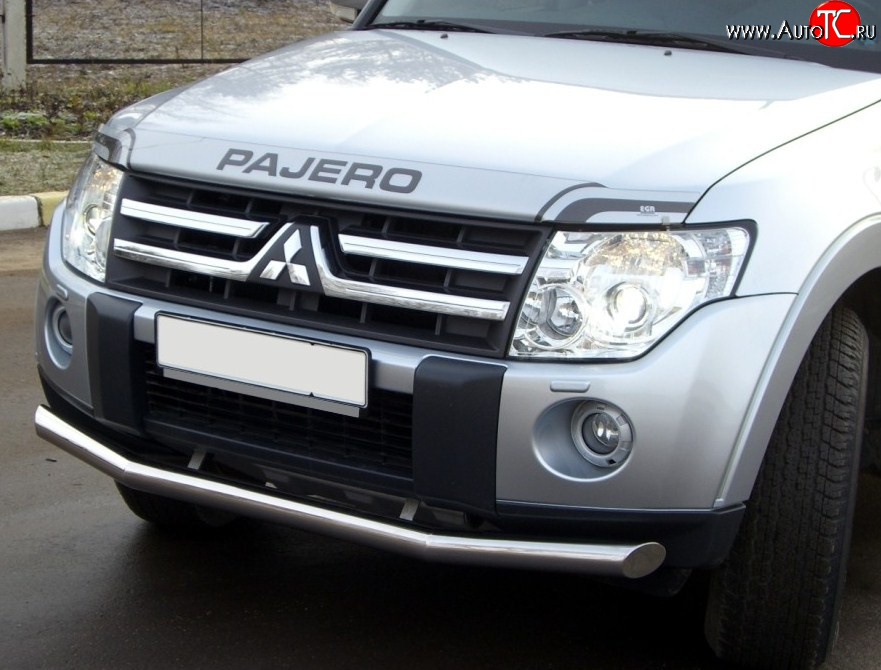 16 999 р. Одинарная защита переднего бампера SLITKOFF диаметром 76 мм  Mitsubishi Pajero ( 4 V90,  4 V80) (2006-2011) дорестайлинг, дорестайлинг  с доставкой в г. Кемерово