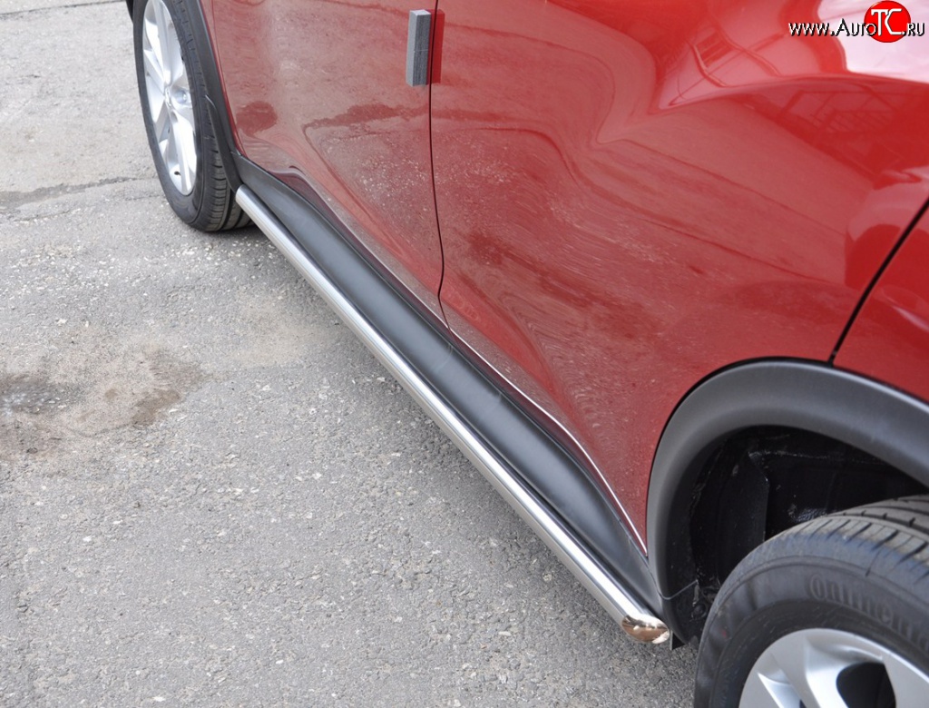 73 999 р. Защита порогов Russtal из круглой трубы диаметром 42 мм (4x2) Nissan Juke 1 YF15 дорестайлинг (2010-2014) (Защита порогов с со скосами на торцах (вариант 1))  с доставкой в г. Кемерово