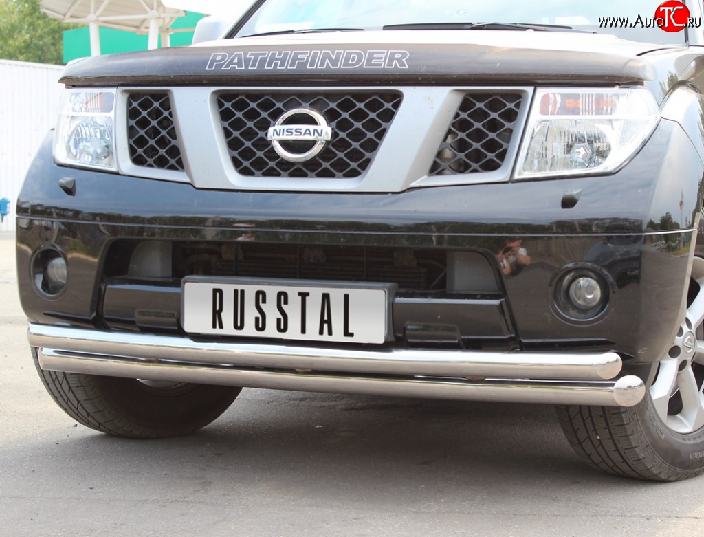 20 399 р. Защита переднего бампера (2 трубыØ76 и 63 мм, нержавейка) SLITKOFF Nissan Pathfinder R51 дорестайлинг (2004-2007)  с доставкой в г. Кемерово