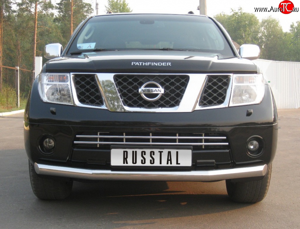 15 249 р. Одинарная защита переднего бампера SLITKOFF диаметром 76 мм  Nissan Pathfinder  R51 (2004-2007) дорестайлинг  с доставкой в г. Кемерово