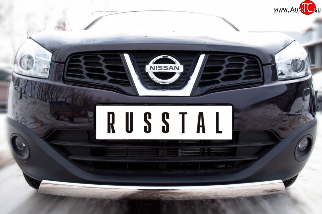 11 499 р. Защита переднего бампера (Ø75х42 мм, нержавейка) Russtal Nissan Qashqai +2 1 J10 дорестайлинг (2008-2010)  с доставкой в г. Кемерово