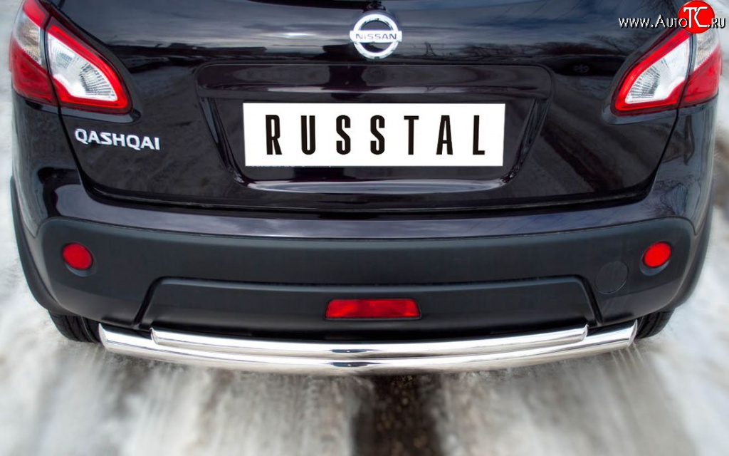16 499 р. Защита заднего бампера (Ø63 и 42 мм, нержавейка) SLITKOFF  Nissan Qashqai  1 (2010-2013) J10 рестайлинг (полированная нержавейка)  с доставкой в г. Кемерово