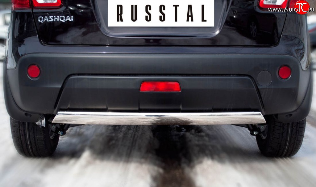 11 599 р. Защита заднего бампера (Ø75х42 мм, нержавейка) Russtal Nissan Qashqai 1 J10 рестайлинг (2010-2013)  с доставкой в г. Кемерово