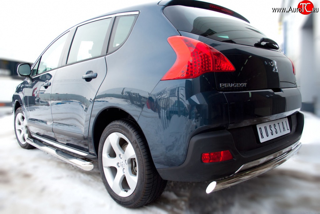 11 599 р. Защита заднего бампера (Ø75х42 мм, нержавейка) Russtal Peugeot 3008 рестайлинг (2013-2017)  с доставкой в г. Кемерово