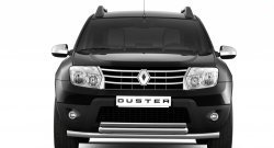 Защита переднего бампера двойная из труб d63/51 мм Petroil Tuning. Renault Duster  HS (2010-2021) дорестайлинг, рестайлинг (Нержавеющая полированная сталь)