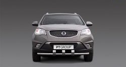 Защита переднего бампера одинарная с зубьями из трубы d63 мм Petroil Tuning SSANGYONG Actyon (2010-2013) дорестайлинг (Нержавеющая полированная сталь)