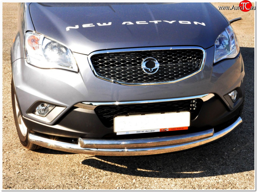 15 149 р. Защита переднего бампера (2 трубыØ63 мм, нержавейка) Russtal SSANGYONG Actyon дорестайлинг (2010-2013)  с доставкой в г. Кемерово