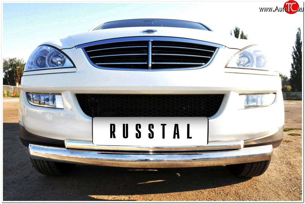 10 949 р. Защита переднего бампера (2 трубыØ63 и 42 мм, нержавейка) Russtal SSANGYONG Kyron дорестайлинг (2005-2007)  с доставкой в г. Кемерово