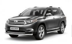 Одинарная защита переднего бампера Petroil Tuning диаметром 63 мм Toyota Highlander  XU40 (2010-2013) рестайлинг