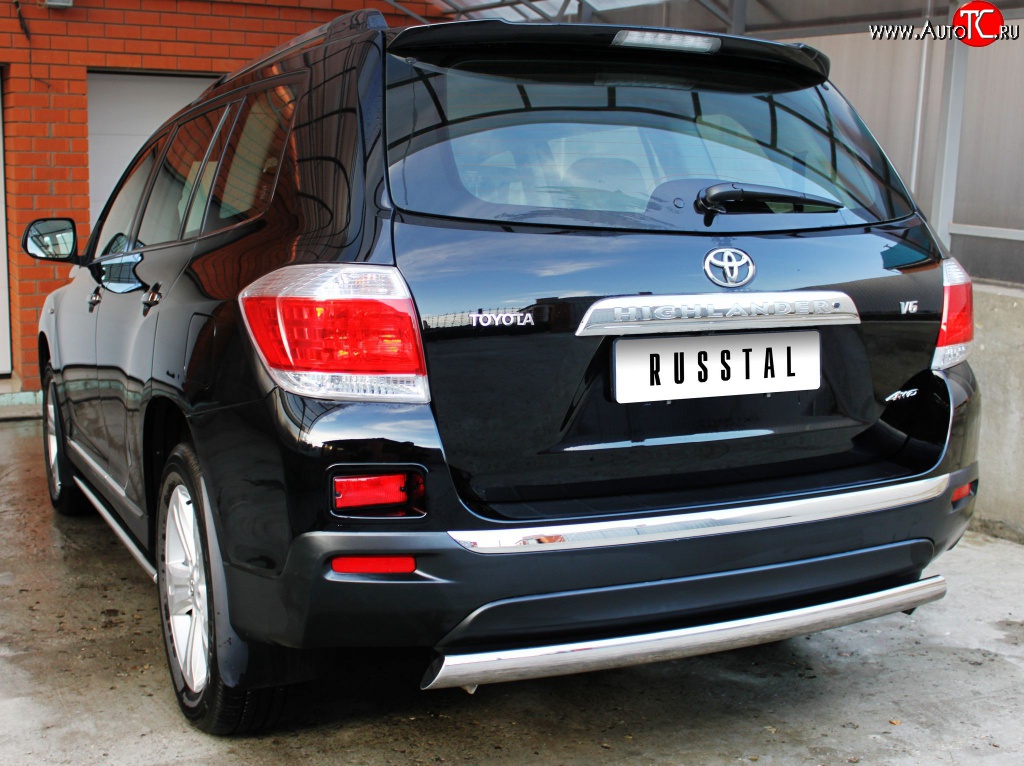 11 599 р. Защита заднего бампера (Ø75х42 мм, нержавейка) Russtal Toyota Highlander XU40 рестайлинг (2010-2013)  с доставкой в г. Кемерово