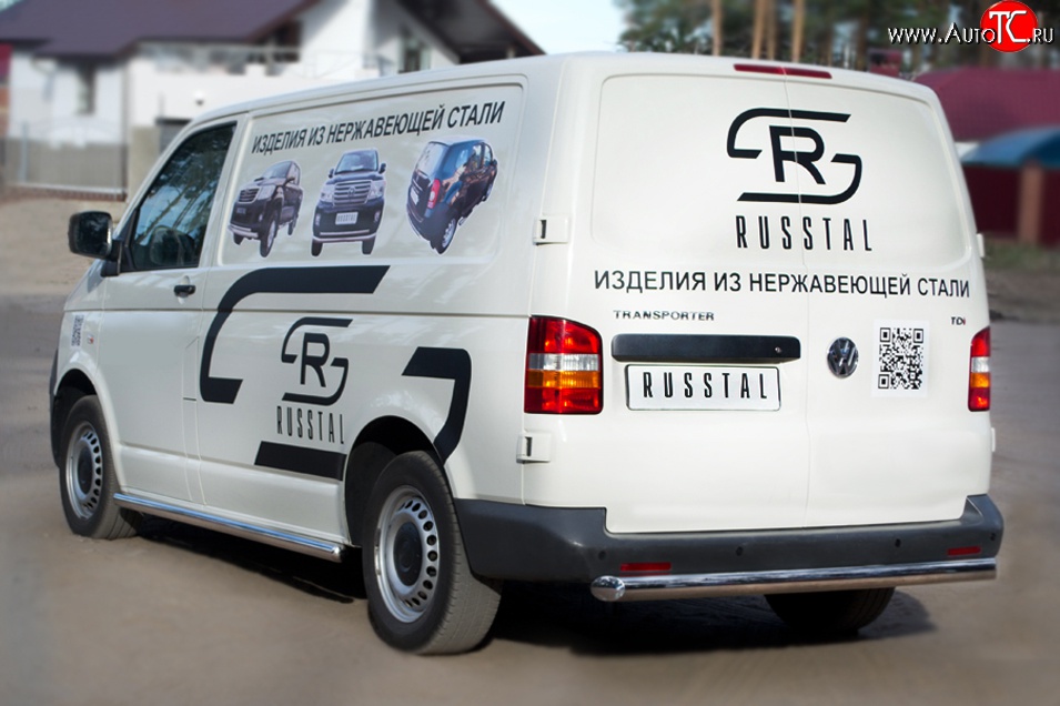 15 799 р. Защита заднего бампера (Ø63 мм, нержавейка) SLITKOFF Volkswagen Transporter T5 дорестайлинг (2003-2009)  с доставкой в г. Кемерово