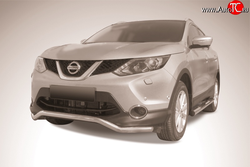 13 749 р. Фигурная защита переднего бампера диаметром 57 мм Slitkoff  Nissan Qashqai  2 (2013-2019) J11 дорестайлинг (Нержавейка, Полированная)  с доставкой в г. Кемерово